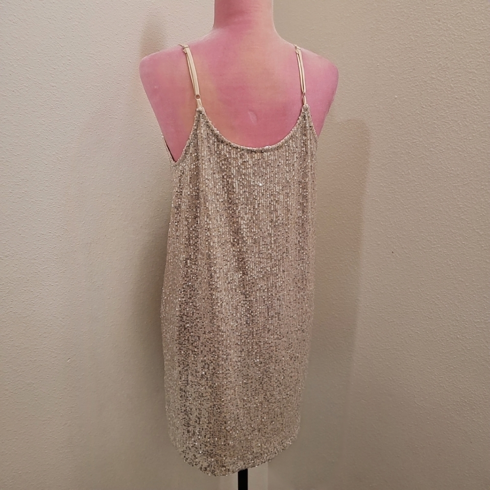 Millibon Silver Sequin Mini Dress Spaghetti Strap V-Neck Sz Large - Picture 2 of 5